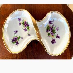 Vintage Iridescent Porcelain Double Dish Bridge Handle Violet Gold